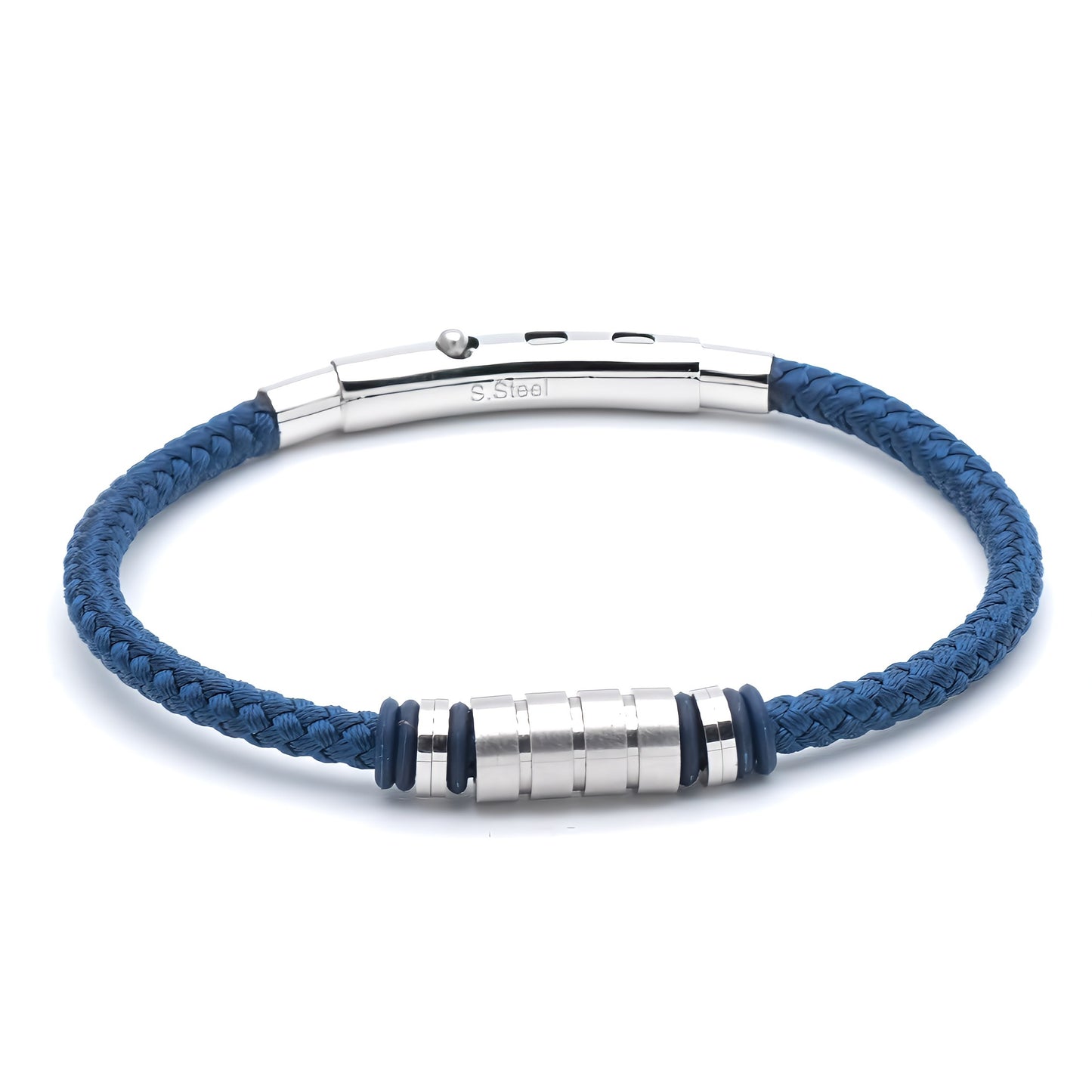 Bracciale Uomo Cordino Blu e Acciaio