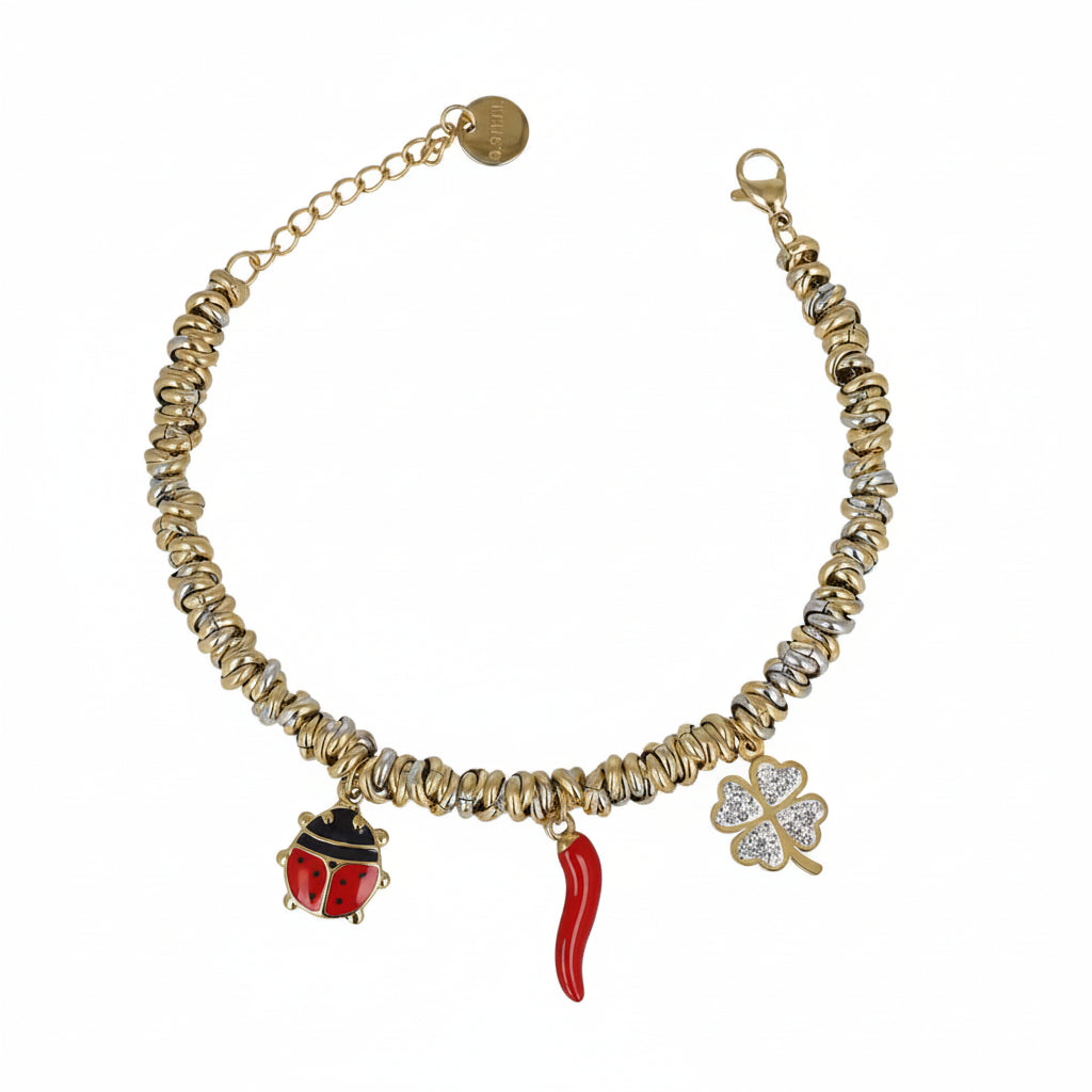 Bracciale Anellini a Nodi Gold e Silver con Charms Portafortuna Gaiè Bijoux