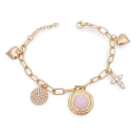 Bracciale Charms e Pietra Rosa