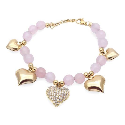 Bracciale Cuori Oro e Pietre Rosa