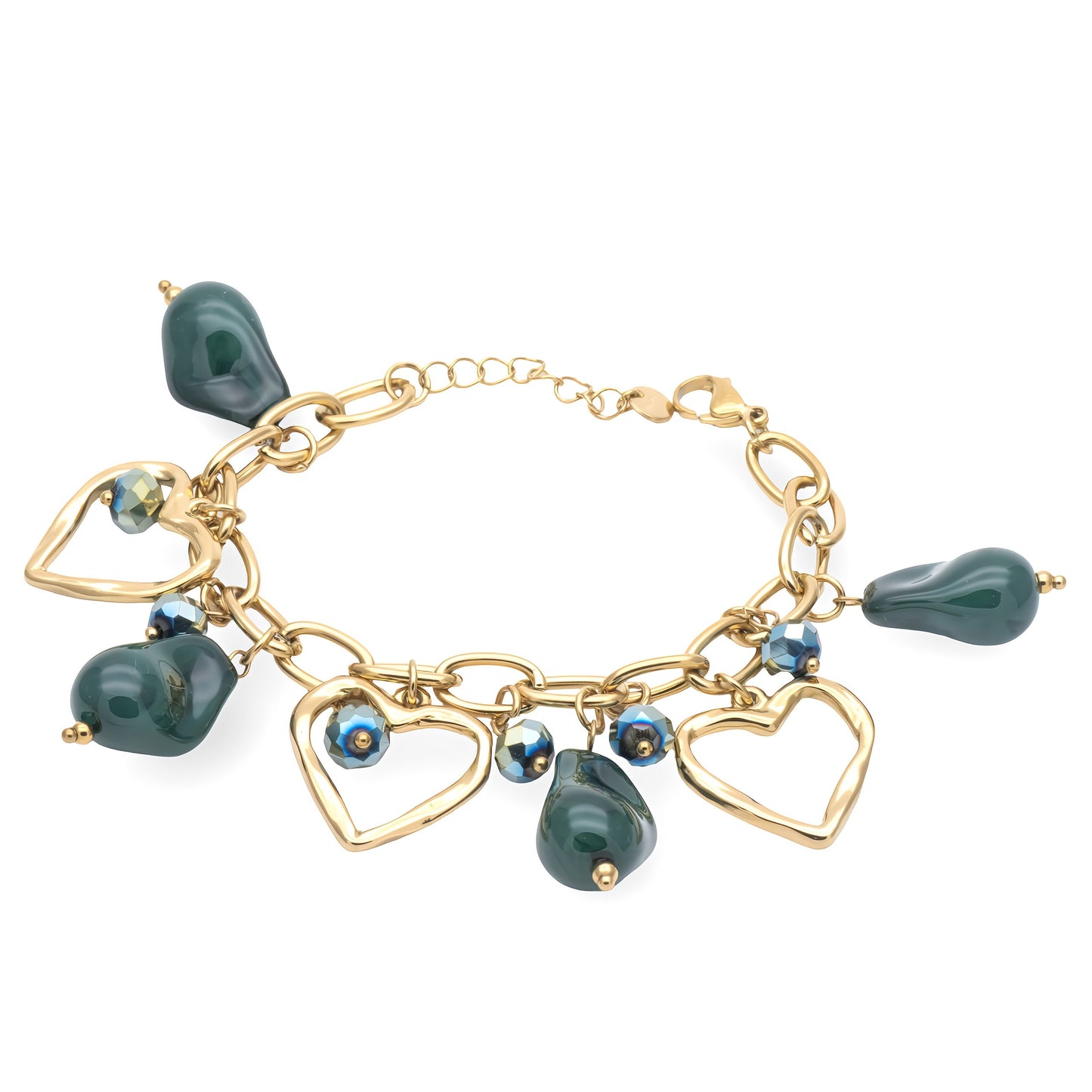 Bracciale Dorato Cuori e Pietre Verdi