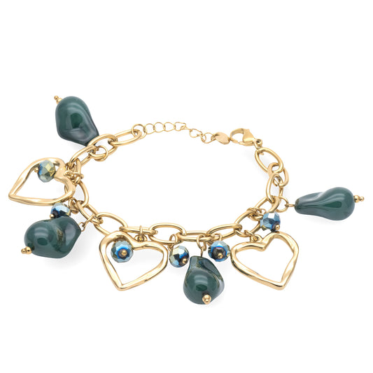 Bracciale Dorato Cuori e Pietre Verdi