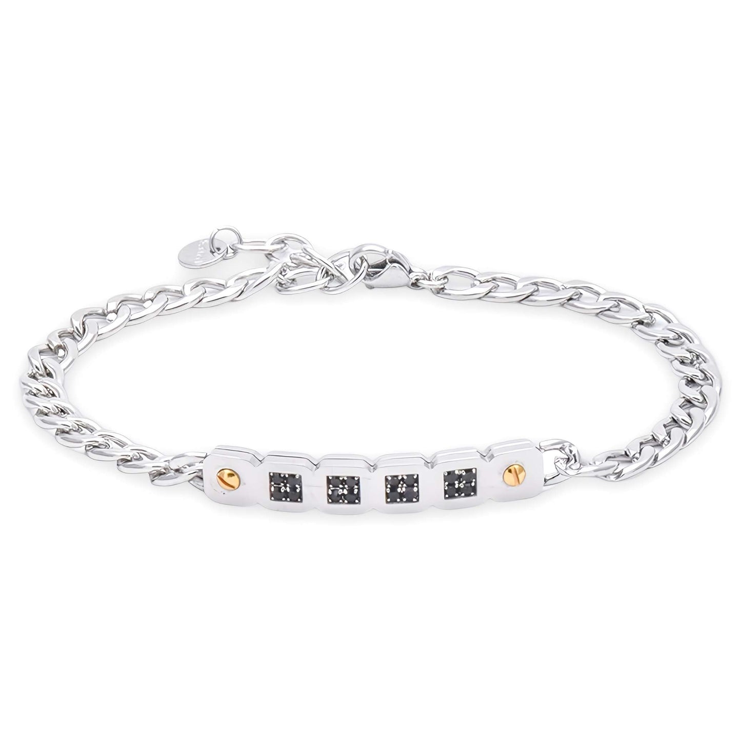 Bracciale Groumette Piastra e Zirconi Neri