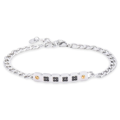 Bracciale Groumette Piastra e Zirconi Neri