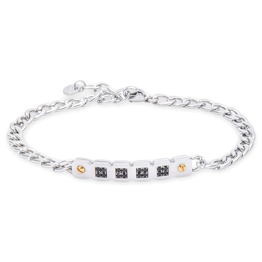 Bracciale Groumette Piastra e Zirconi Neri
