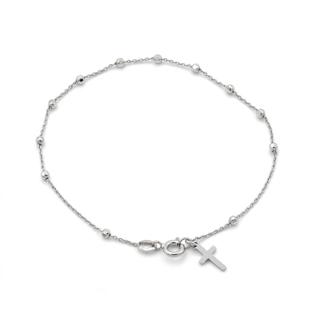 Bracciale Rosario in Argento 925 con Sfere e Croce Pendente