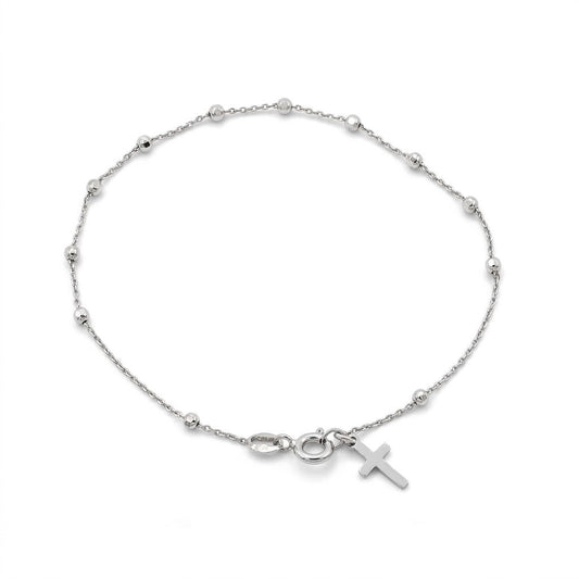 Bracciale Rosario in Argento 925 con Sfere e Croce Pendente Gioielli in Argento