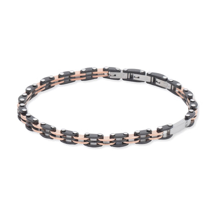 Bracciale Uomo Acciaio Nero e Rosa