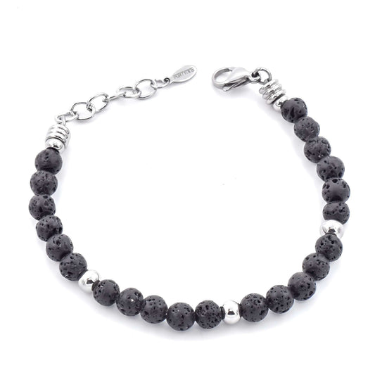 Bracciale Uomo Acciaio e Pietra Lavica