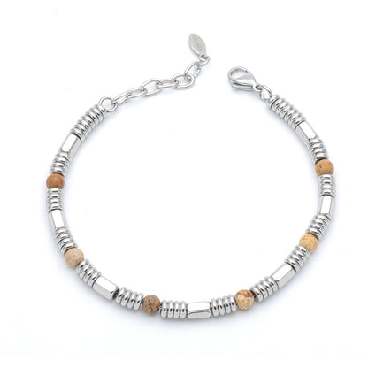 Bracciale Uomo Acciaio e Pietre Marrone/Beige