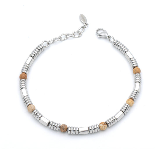 Bracciale Uomo Acciaio e Pietre Marrone/Beige