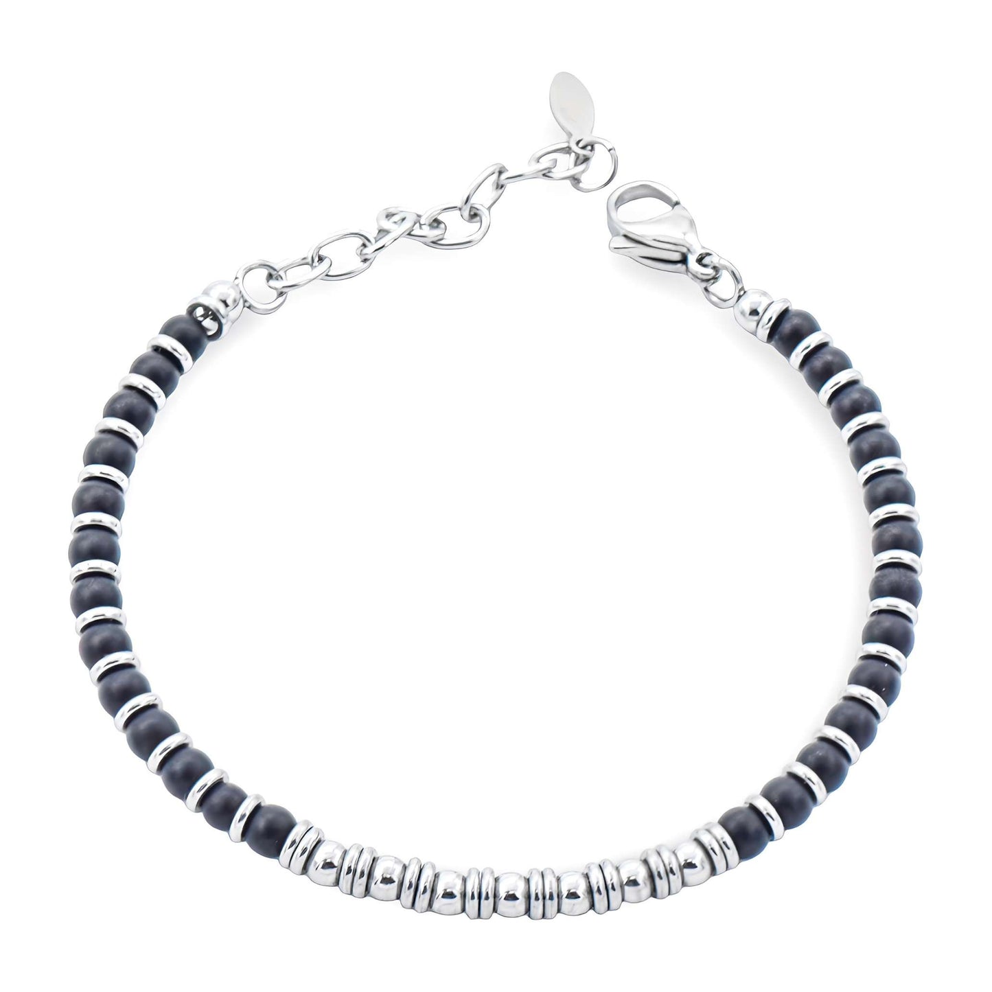 Bracciale Uomo Acciaio e Pietre Nere