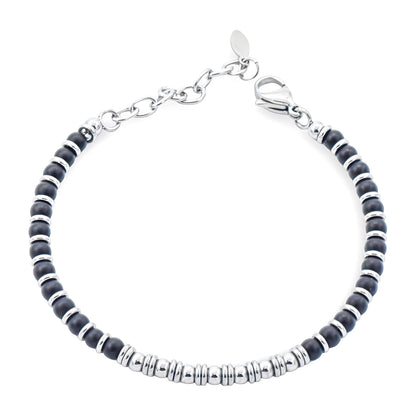 Bracciale Uomo Acciaio e Pietre Nere