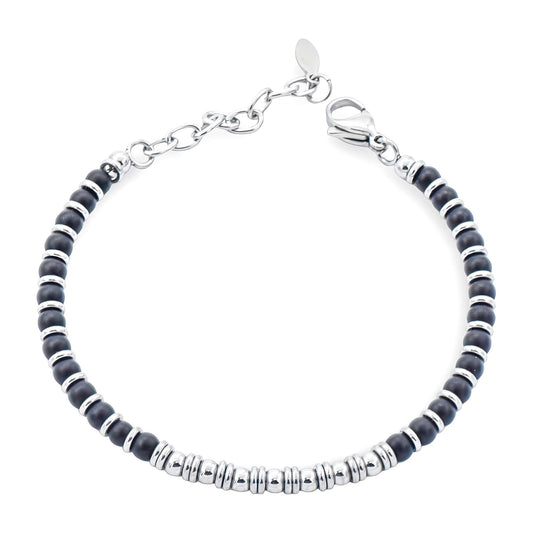 Bracciale Uomo Acciaio e Pietre Nere