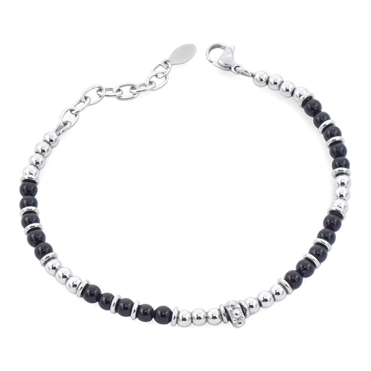 Bracciale Uomo Acciaio e Pietre Nere
