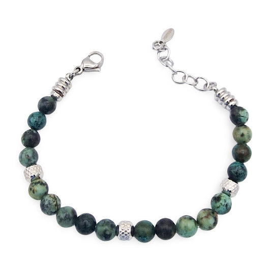 Bracciale Uomo Acciaio e Pietre Verdi
