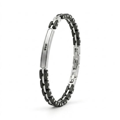 Bracciale Uomo Fortynine in Acciaio Bicolore con Piastra e Zirconi Neri