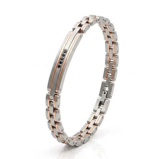 Bracciale Uomo Fortynine in Acciaio Bicolore con Zirconi Neri Fortynine