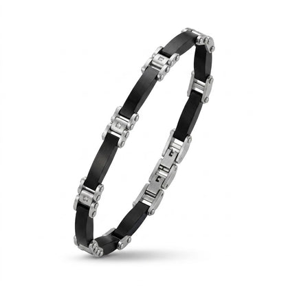 Bracciale Uomo Fortynine in Acciaio Nero e Silver con Zirconi Bianchi