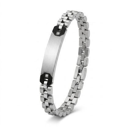 Bracciale Uomo Fortynine in Acciaio con Targhetta Personalizzabile e Zirconi Bianchi