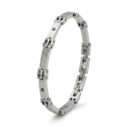 Bracciale Uomo Fortynine in Acciaio con Zirconi Neri e Maglie Lavorate