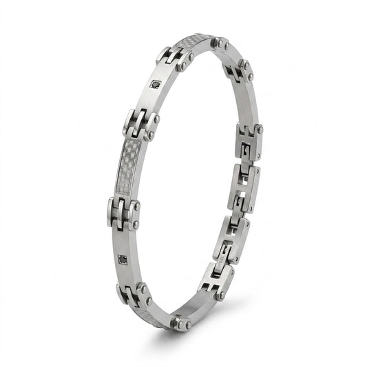 Bracciale Uomo Fortynine in Acciaio con Zirconi Neri e Maglie Lavorate Fortynine