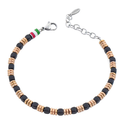 Bracciale Uomo Italia in Acciaio Rame e Pietre Nere