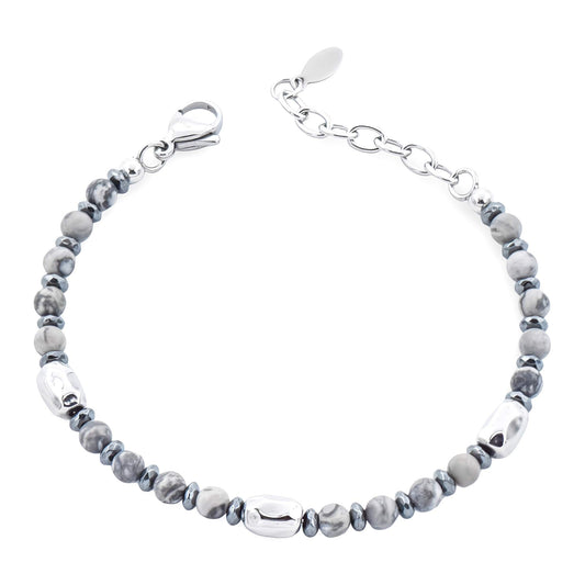 Bracciale Uomo Pepite Acciaio e Pietre Antracite