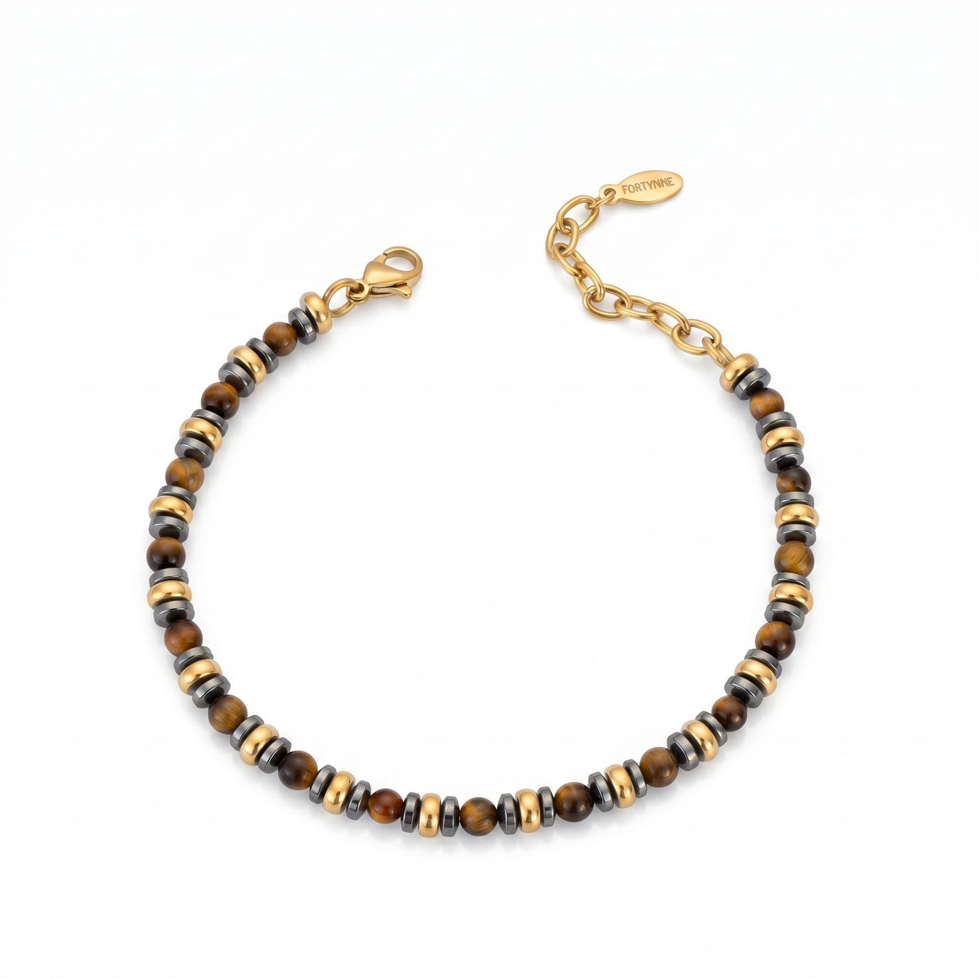 Bracciale Uomo Pietre Occhio di Tigre e Dettagli Oro Fortynine