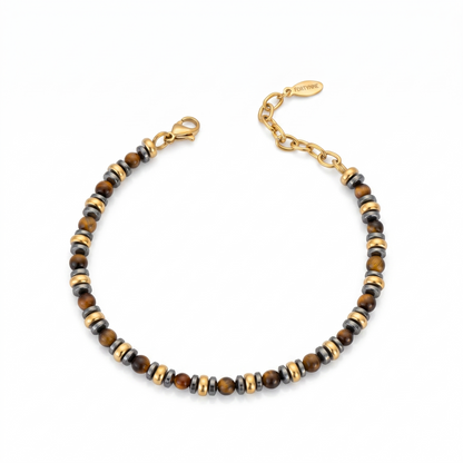 Bracciale Uomo Pietre Occhio di Tigre e Dettagli Oro Fortynine