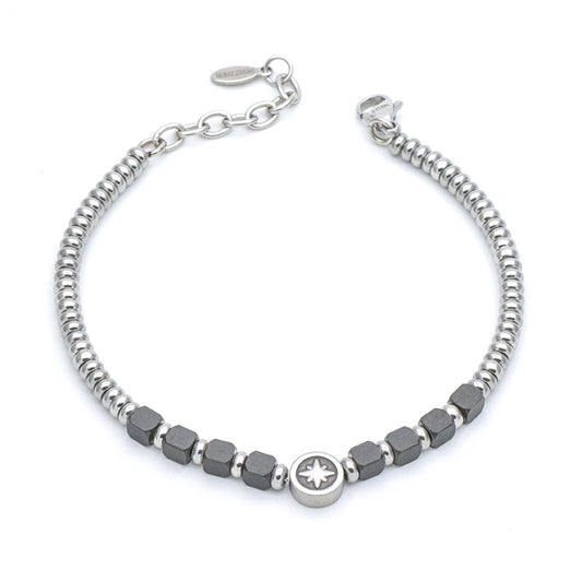 Bracciale Uomo Rosa dei Venti e Ematite Nera