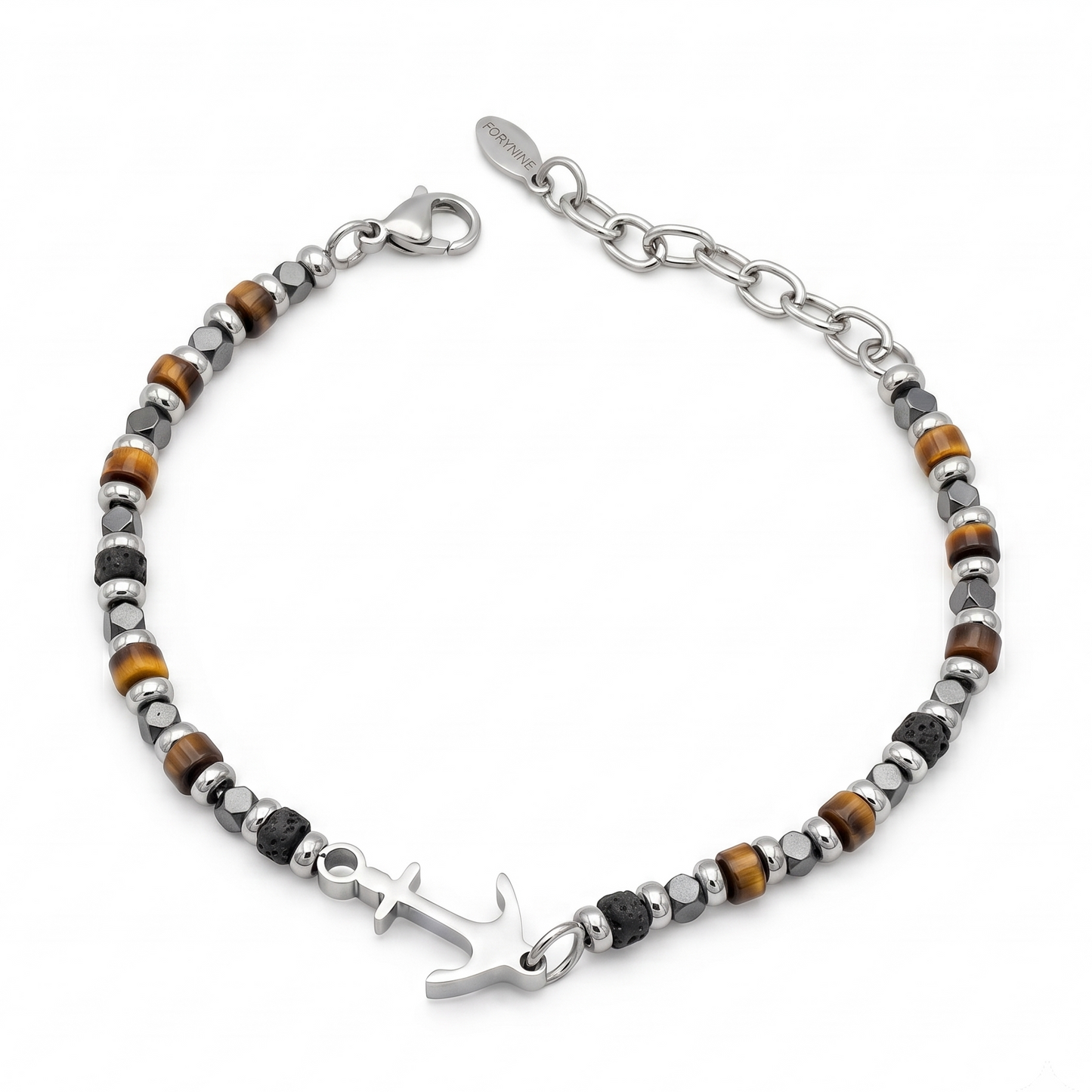 Bracciale da Uomo  Ancora in Acciaio e Pietre