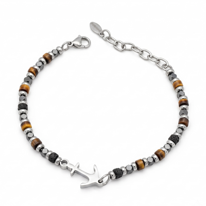 Bracciale da Uomo  Ancora in Acciaio e Pietre