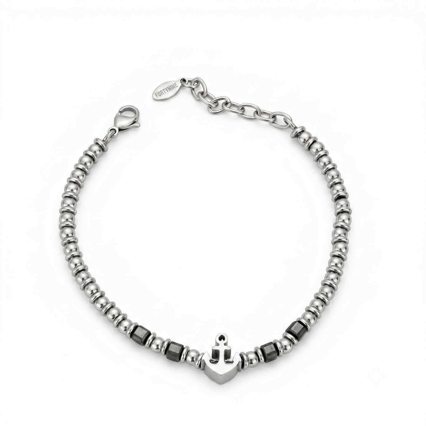 Bracciale da Uomo con Ancora in Acciaio e Inserti in Ematite Fortynine