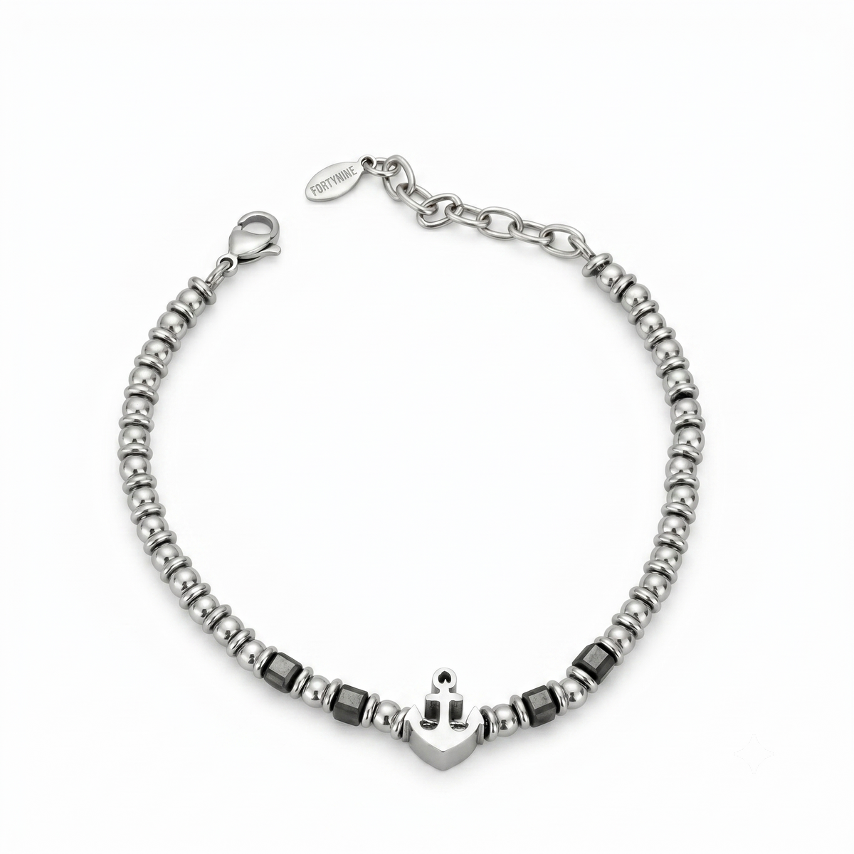 Bracciale da Uomo con Ancora in Acciaio e Inserti in Ematite Fortynine