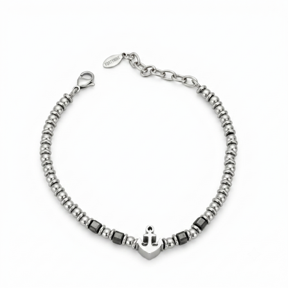 Bracciale da Uomo con Ancora in Acciaio e Inserti in Ematite Fortynine