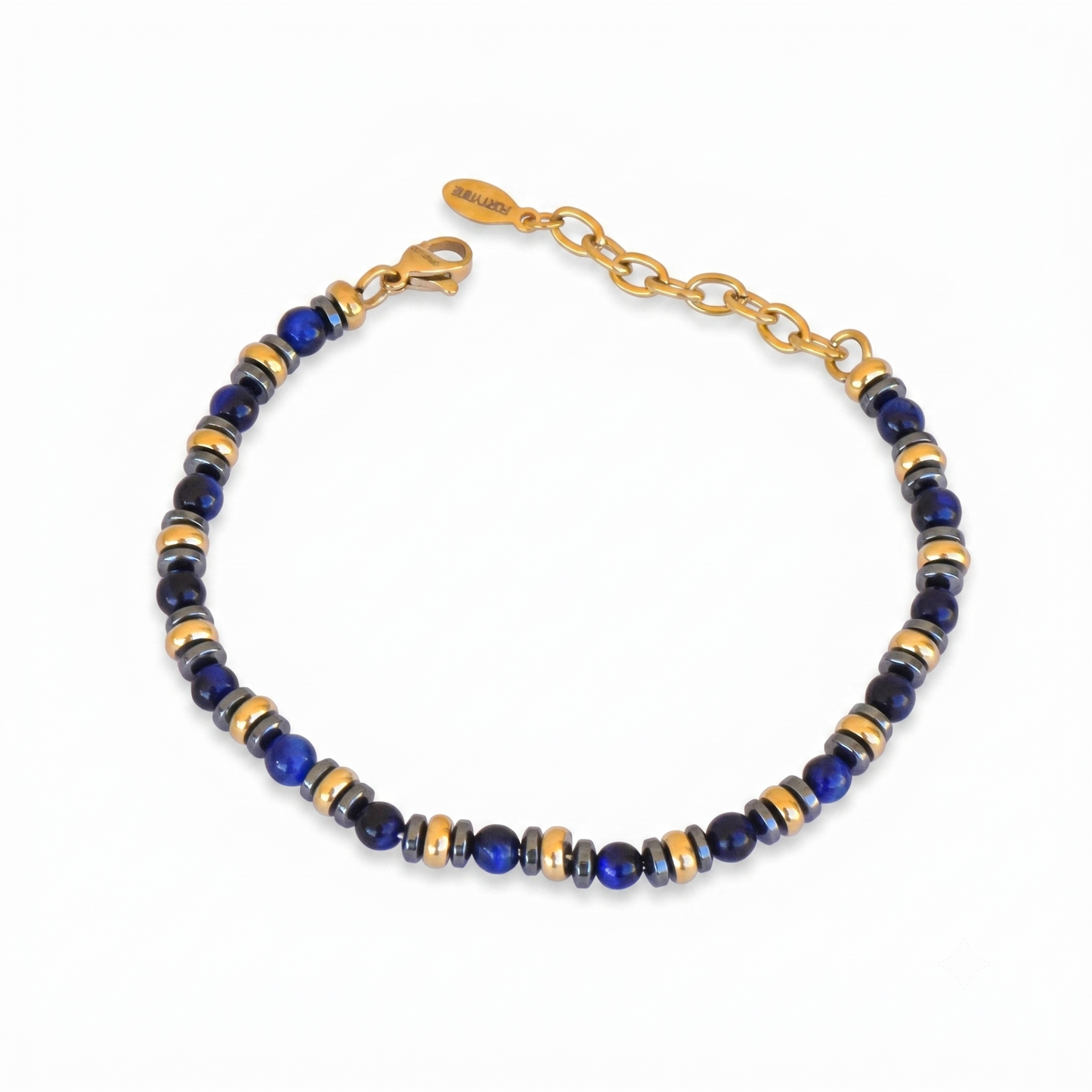 Bracciale Uomo Pietre Blu e Dettagli Oro
