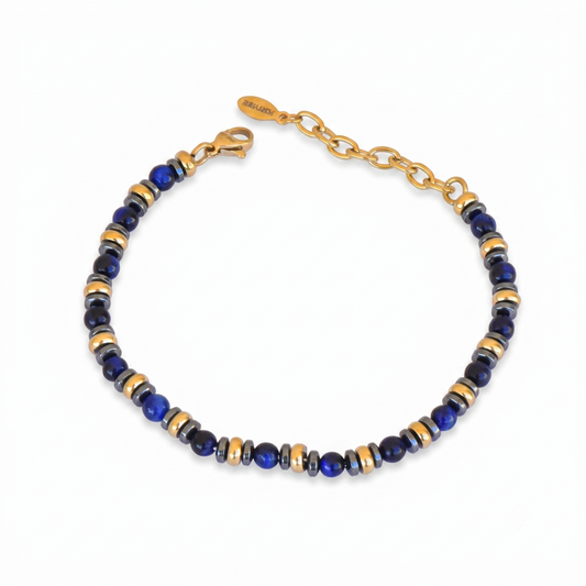Bracciale Uomo Pietre Blu e Dettagli Oro