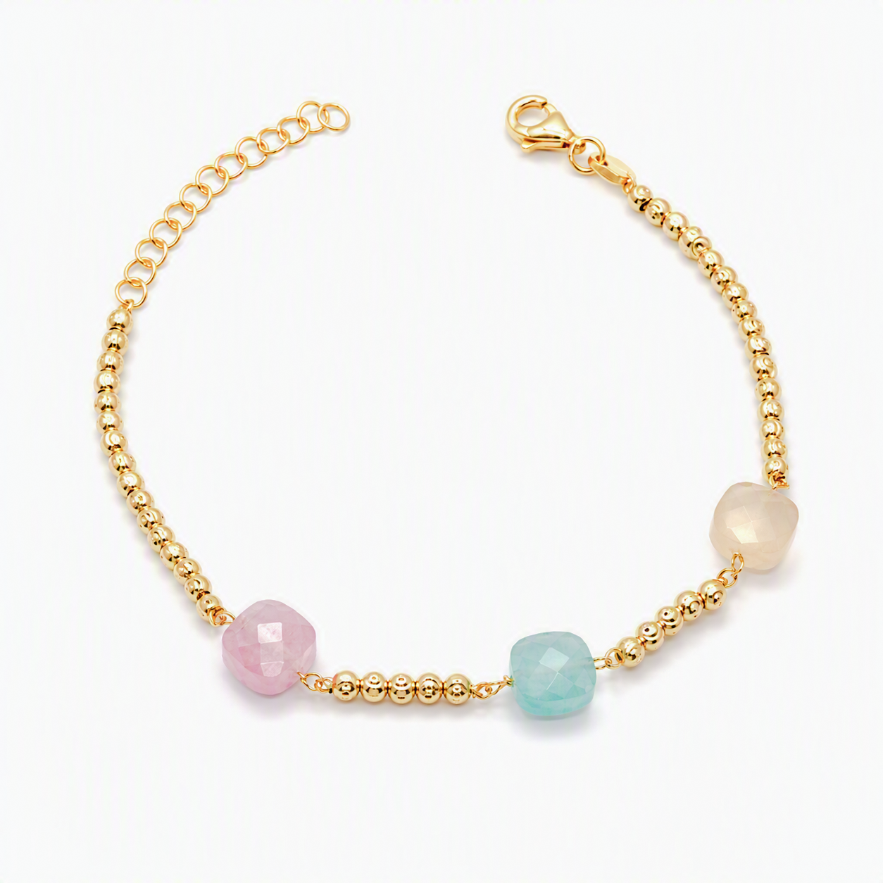 Bracciale a Sfere in Argento Placcato Oro con Pietre Idrotermali Multicolore