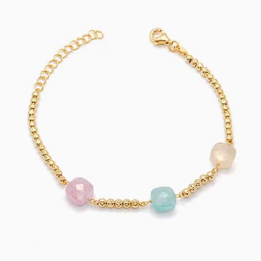 Bracciale a Sfere in Argento Placcato Oro con Pietre Idrotermali Multicolore Gioielli in Argento