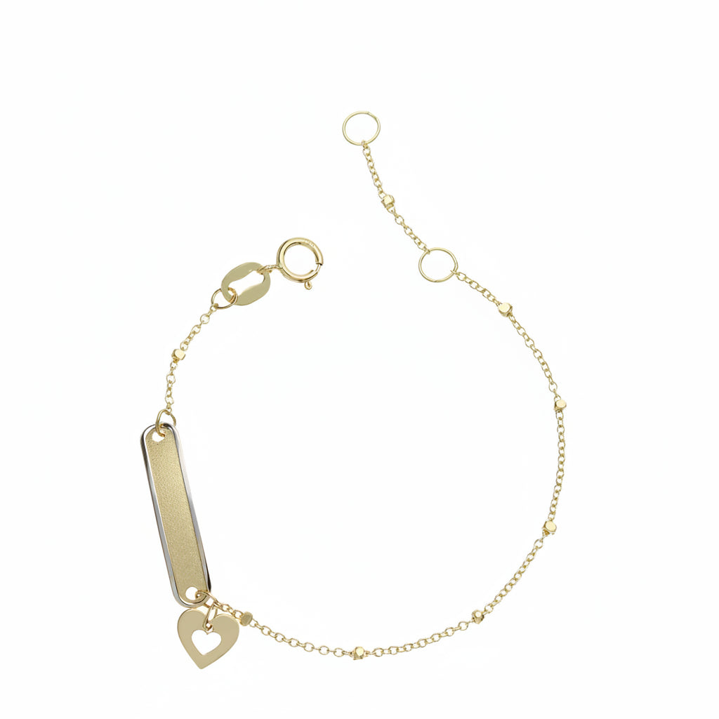 Braccialetto Bimba Targhetta e Cuoricini in Oro Giallo Gioielli in Oro