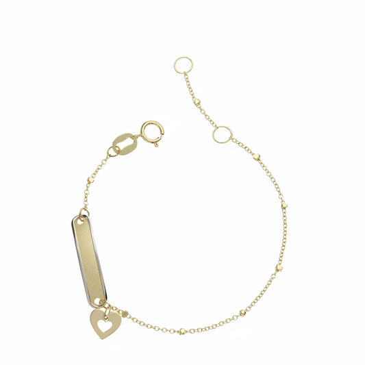 Braccialetto Bimba Targhetta e Cuoricini in Oro Giallo Gioielli in Oro