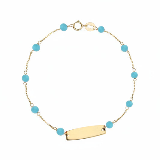 Braccialetto Bimbi Targhetta e Turchese in Oro Giallo Gioielli in Oro