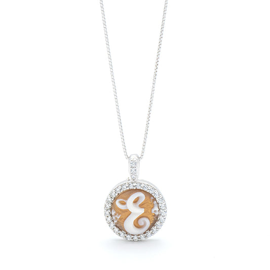 Collana In Argento Con Lettera E In Cammeo