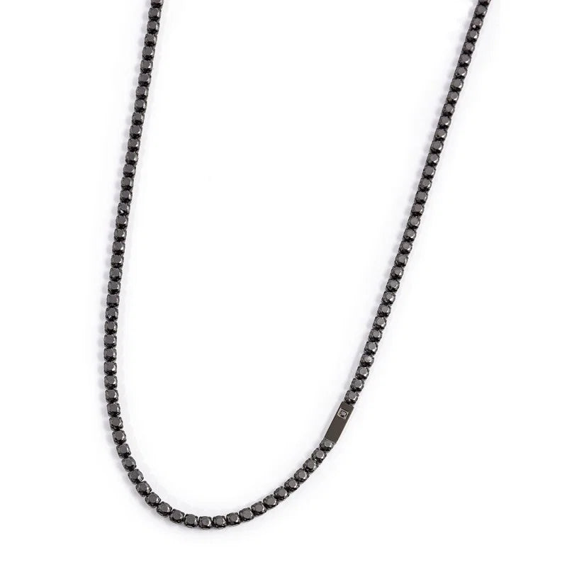 Collana Tennis Marlù Nera in Acciaio con Zirconi Neri