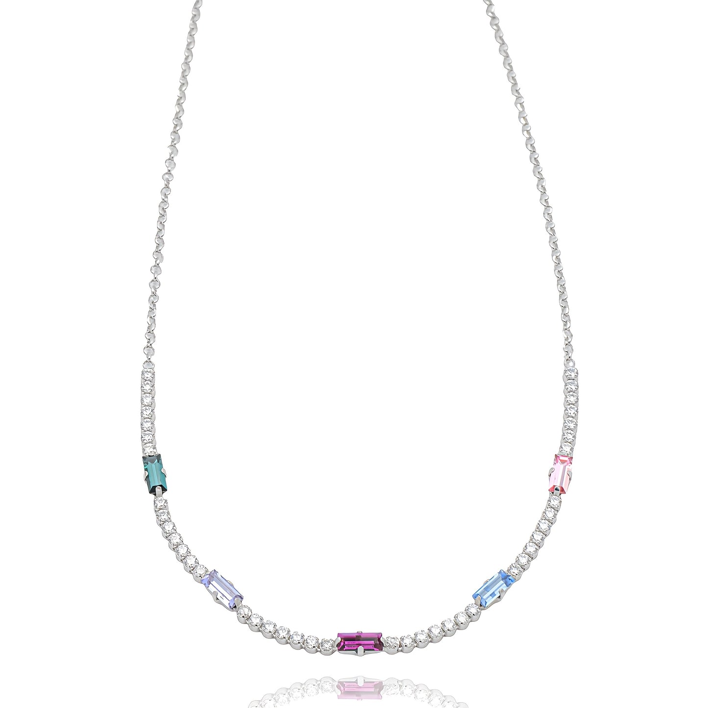 Collana Tennis e Cristalli Colorati in Argento