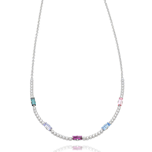 Collana Tennis e Cristalli Colorati in Argento