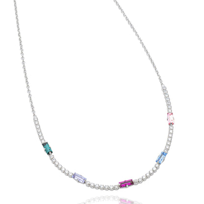 Collana Tennis e Cristalli Colorati in Argento