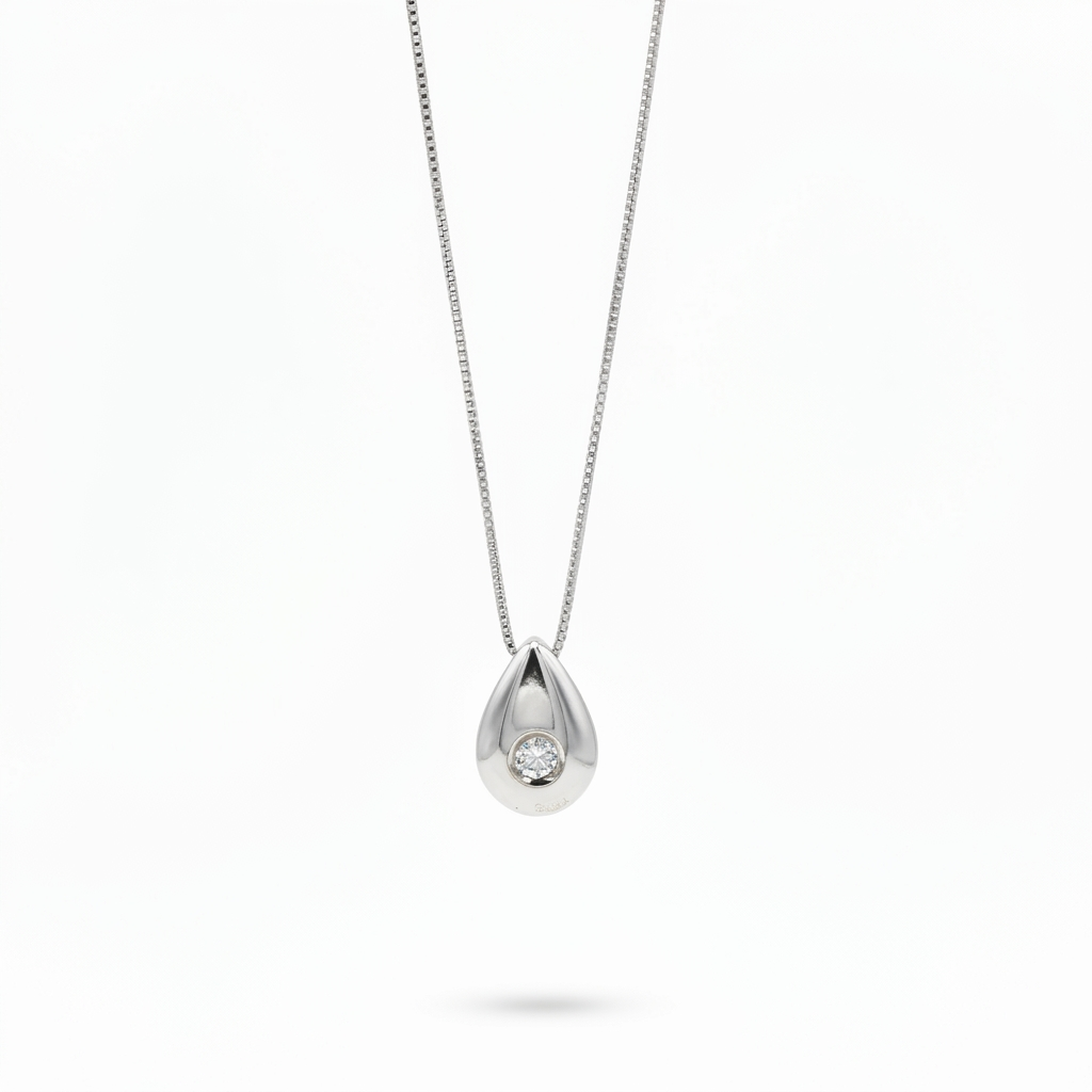 Collana Goccia con Punto Luce in Oro Bianco 18 Carati Gioielli in Oro
