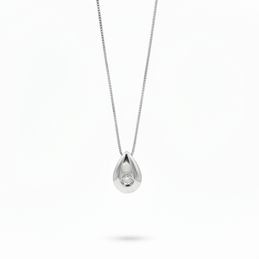 Collana Goccia con Punto Luce in Oro Bianco 18 Carati Gioielli in Oro